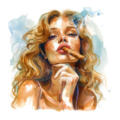 Painting of a girl smoking a cigarette