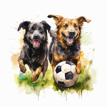Painting of dogs playing with a ball 