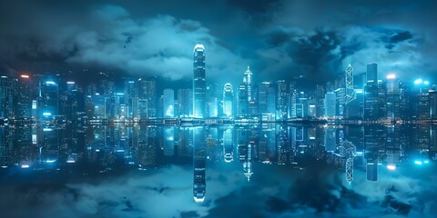 Blue-Tinted Cityscape Featuring Futuristic Skyscrapers and Reflective Urban Design Background. Concept Urban Architecture, Futuristic Skyscrapers, Cityscape Photography, Reflective Urban Design