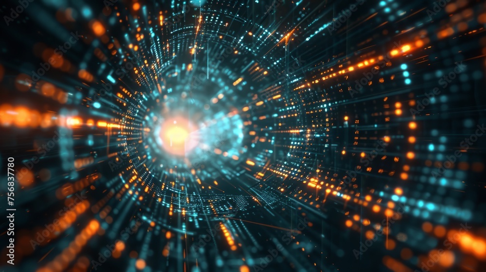 Poster cybernetic core of binary language, glowing codes in abstract formation, sci-fi inspired