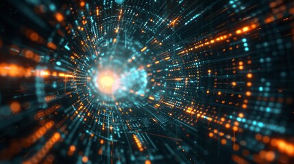 Obraz premium Cybernetic core of binary language, glowing codes in abstract formation, sci-fi inspired