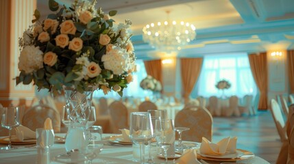 Living room with festive meals. restaurant arranged for the event colors ballroom events