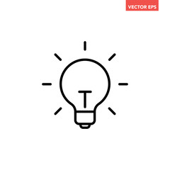 Fototapeta na wymiar Single light bulb line icon, simple idea flat design illustration pictogram, infographic vector for app ads web banner button ui interface elements isolated on white background