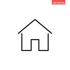 Black single house line icon, simple style real estate flat design concept pictogram vector for app ads web banner button ui ux interface elements isolated on white background