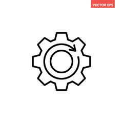 Black single round reset system line icon, simple cog wheel process circle flat design vector pictogram, infographic interface elements for app logo web button ui ux isolated on white background - obrazy, fototapety, plakaty