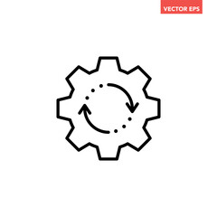 Black single round reset system line icon, simple cog wheel process circle flat design vector pictogram, infographic interface elements for app logo web button ui ux isolated on white background