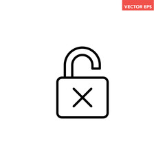 Black single unlock failed line icon, simple simple unsafe password protection flat design illustration vector for app ads web banner button ui ux interface elements isolated on white background