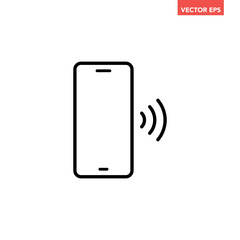 Black single phone signal line icon , simple digital nfc e-payment connect by phone outline flat design pictogram vector for app ads web button ui ux interface elements isolated on white background