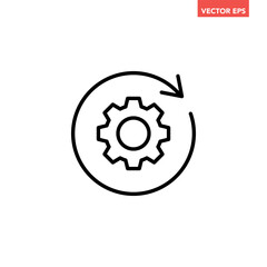 Single black round gear workflow icon, simple cogwheel process cycle outline flat design vector pictogram, infographic interface elements for app logo web button ui ux isolated on white background