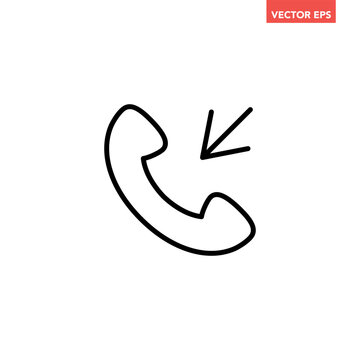 Single black incoming call line icon,  simple call in flat design pictogram vector for app logo ads web webpage button ui ux interface elements isolated on white background