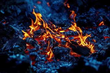 Fire and smoke rising from the embers, generative ai