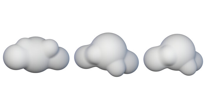 PSD 3d doft white clouds with different shapes arranged isolated on blue background