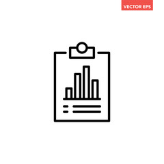 Black single financial statement line icon, simple business report flat design vector pictogram, infographic interface elements for app logo web button ui ux isolated on white background