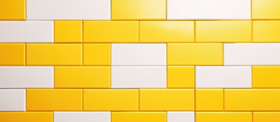 A close up of a rectangular orange and yellow brick wall with symmetrical patterns. The lines and shades create a visually appealing tile flooring effect