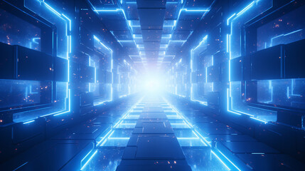 3D rendered sci-fi extended background, blue futuristic technological space scene illustration