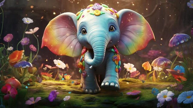 Joyful elephant splashing happily in the refreshing water of the jungle river Seamless looping 4k time-lapse virtual video animation background. Generated AI