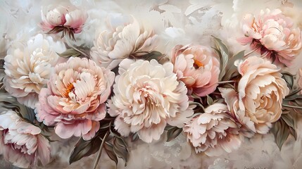 Obraz premium Delicate light peony flowers in the style of watercolor paints. AI