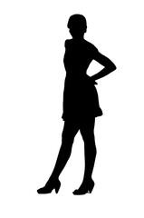 Fototapeta na wymiar young woman silhouette and body expression black and white vector image fashion beauty on white background transparent mocup