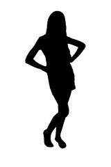 Fototapeta na wymiar young woman silhouette and body expression black and white vector image fashion beauty on white background transparent mocup