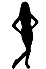 young woman silhouette and body expression black and white vector image fashion beauty on white background transparent mocup