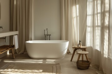 Fototapeta na wymiar Modern bathroom interior with freestanding bathtub