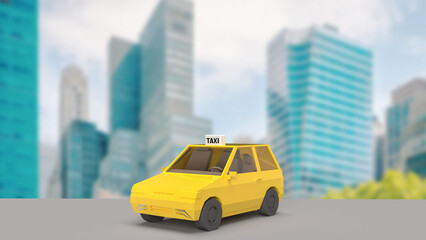 The yellow taxi for transportation or service concept 3d rendering.