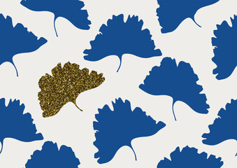Vector seamless pattern with ginkgo biloba leaves. - 756842308