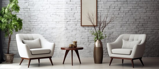 Modern armchairs interior design on a neutral wall