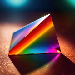 Prism dispersing light into bright vivid spectrum rainbow of colors