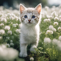 Naklejka na ściany i meble white cat on the grass