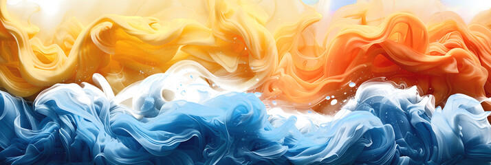 Blue and yellow color swirls on white background.