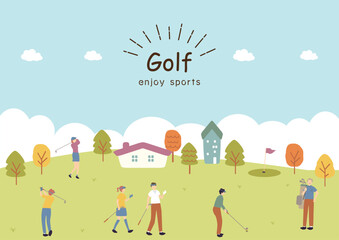 ゴルフを楽しむ人達 - obrazy, fototapety, plakaty