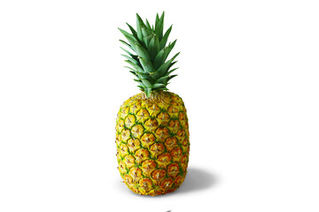 fresh whole pineapple fruit cutout in transparent background,png format   
