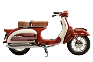 Foto op Canvas A full-body, side, and close-up view of a red antique scooter, isolated for easy change background...  © Kuo