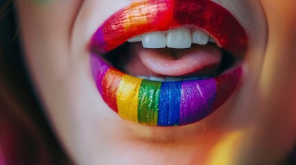 lips painted with LGBT colors - obrazy, fototapety, plakaty