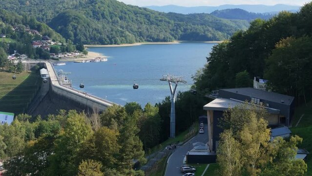 Landscape Gondola Station Dam Lake Solina Bieszczady Aerial View Poland