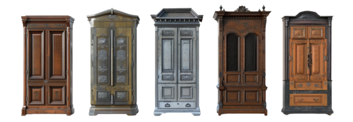 Collection of antique wooden cabinet on transparent background