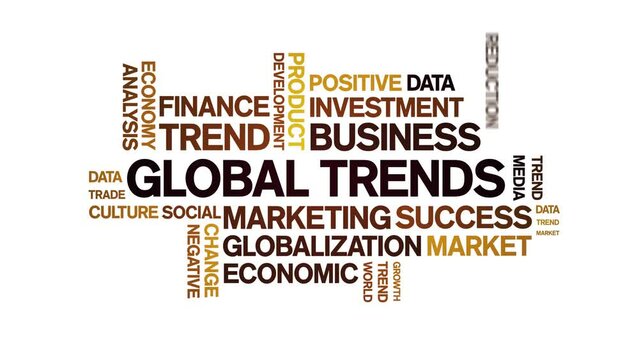 Global Trends animated tag word cloud;text design animation kinetic typography seamless loop.