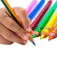 Naklejka premium child hand holding color pencil