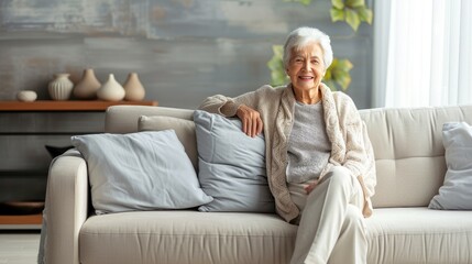 Obraz premium Smiling elderly woman in living room 