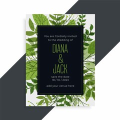 Green Leaves Nature Style Wedding Card Design
