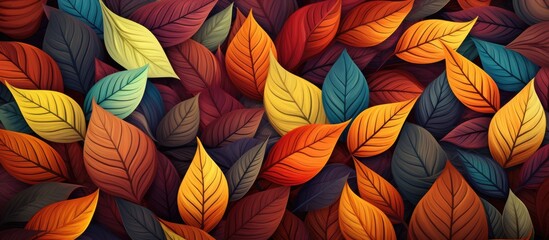 A pattern of colorful leaves on a dark background resembling a beautiful flower petal art. The orange leaves create a vibrant closeup display, perfect for any event backdrop