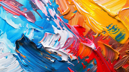 A dynamic and colorful composition of thick oil paint strokes in a vivid abstract expressionistic art style