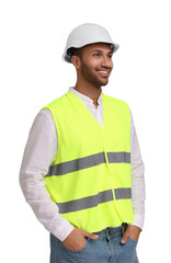 Engineer in hard hat on white background