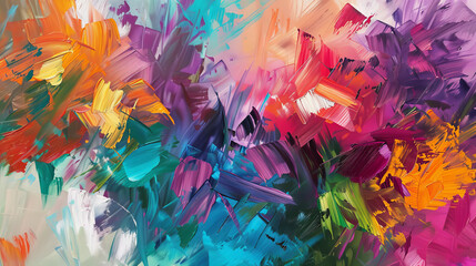 A dynamic composition features abstract flowers amidst a chaotic mix of colors and strokes - obrazy, fototapety, plakaty