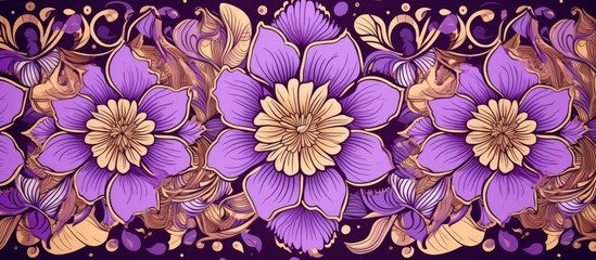 Floral Mandala. . Repeating Pattern And Line. For Design, Wallpaper, Textile Industry. Anti-Stress Therapy Design. Purple Gold Color.