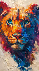 An evocative portrayal of a lion's face merges with abstract artistry, representing a mixture of wildness and creativity