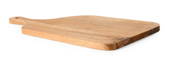 One wooden cutting board on white background