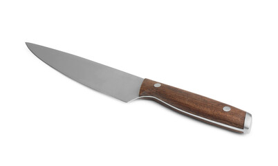 One knife with wooden handle isolated on white