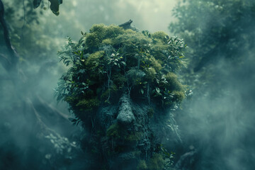 Spirit of the forest. Old scary wood goblin. Skogen, Lesovoy. Scandinavian or slavic mythology creature - obrazy, fototapety, plakaty